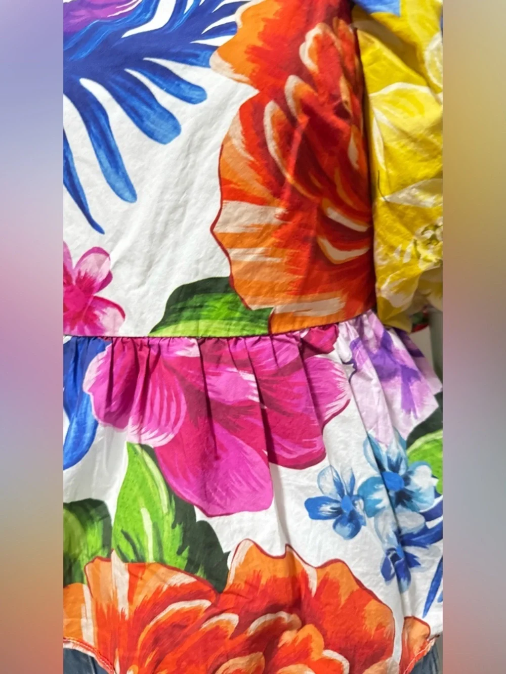 Farm Rio Boho Rainbow Chita Empire-Waist puff Sleeve Blouse Size Small